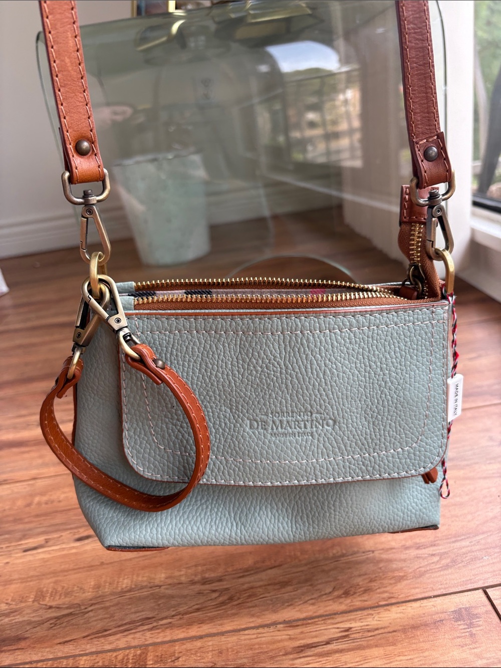 Teal Leather Cross body purse with removable straps